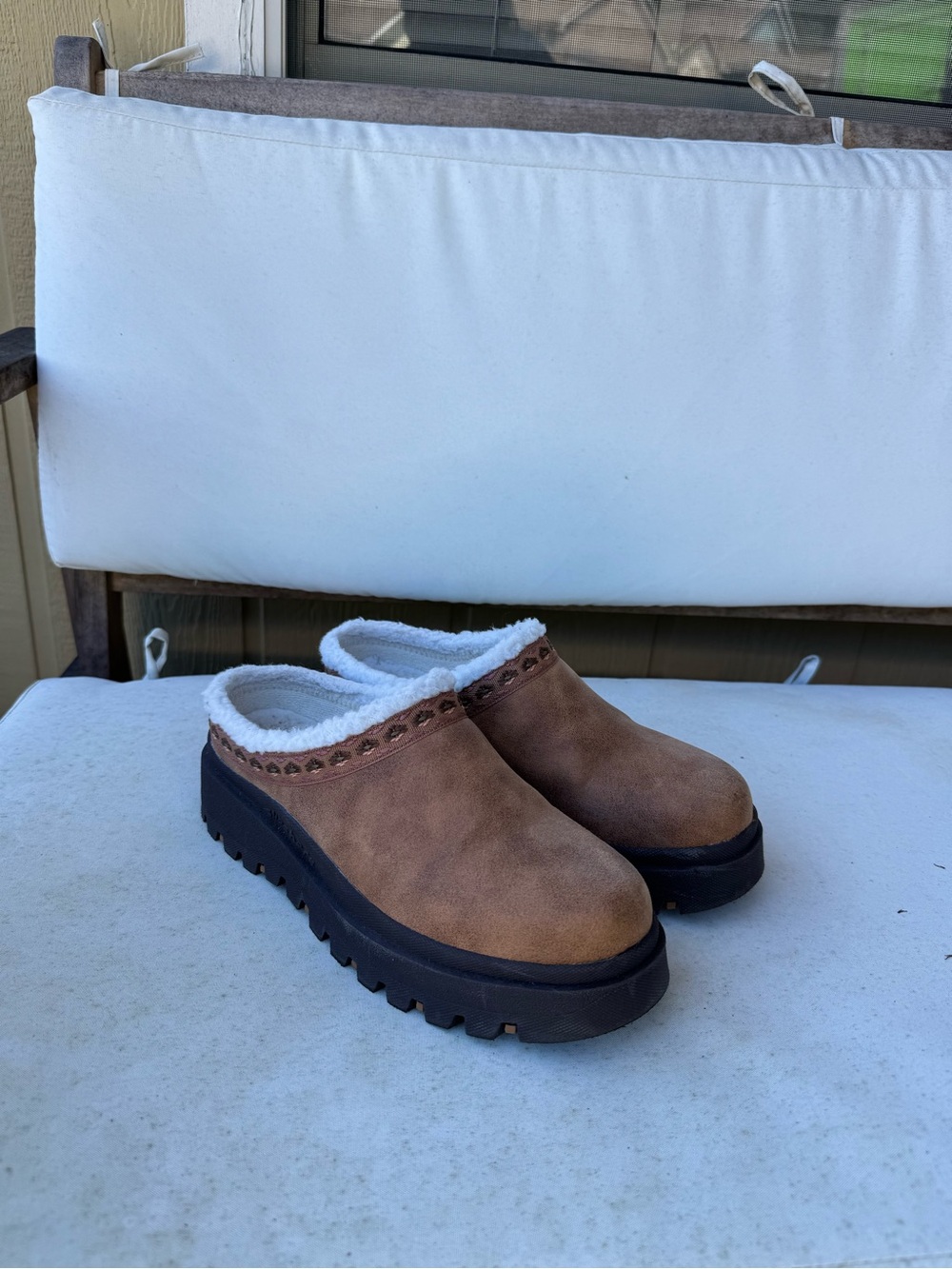 Skechers Brown Faux-Suede Mule Clogs with Black Platform Sole